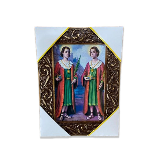 QUADRO COM MOLDURA RESINADO SÃO COSME E SÃO DAMIÃO 20,5X15,5 (1 UNIDADE)