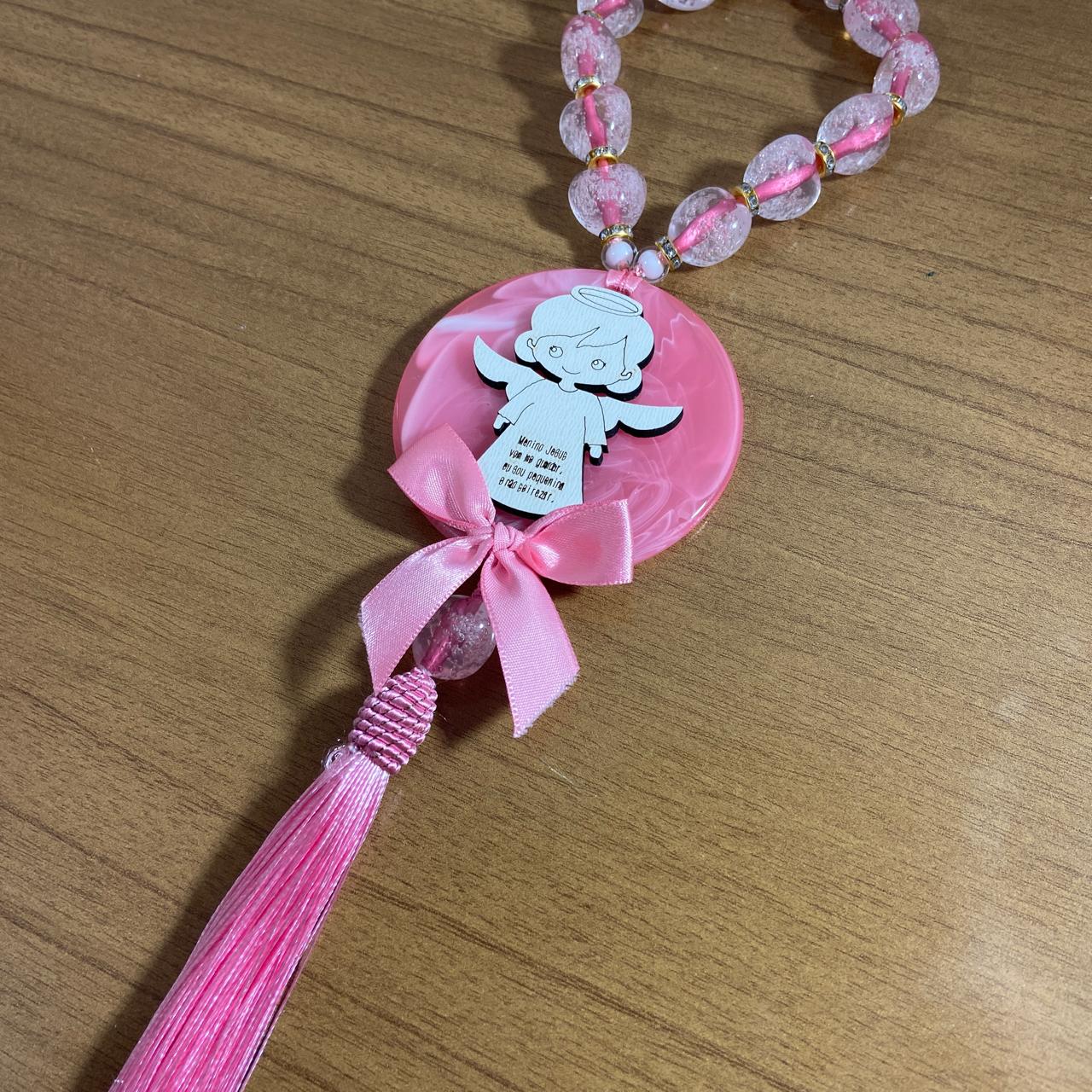 DEZENA CONTAS DE RESINA  MEDALHÃO ANJINHO ROSA 15MM (1 UNIDADE)