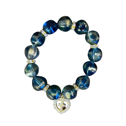 PULSEIRA PÉROLA VERDE COM PINGENTE DIVINO ESPÍRITO SANTO COM STRASS 08MM  (03 UNIDADES)