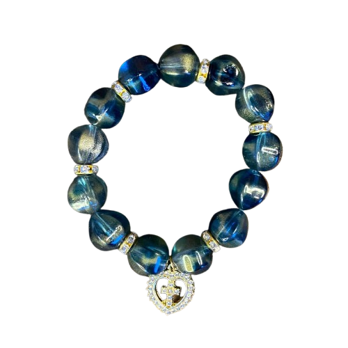 PULSEIRA PÉROLA VERDE COM PINGENTE DIVINO ESPÍRITO SANTO COM STRASS 08MM  (03 UNIDADES)
