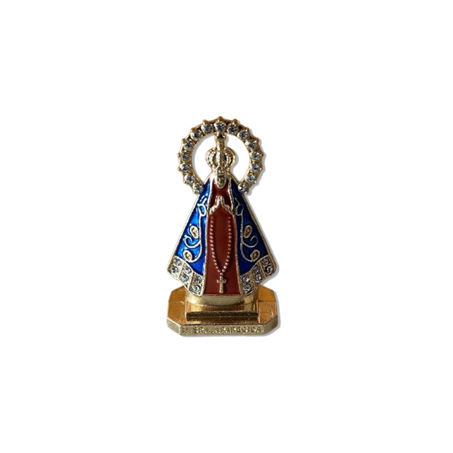 IMAGEM NOSSA SENHORA APARECIDA MARROM COM AURÉOLA  PARA CARRO STRASS MOD2 (12 UNIDADES)
