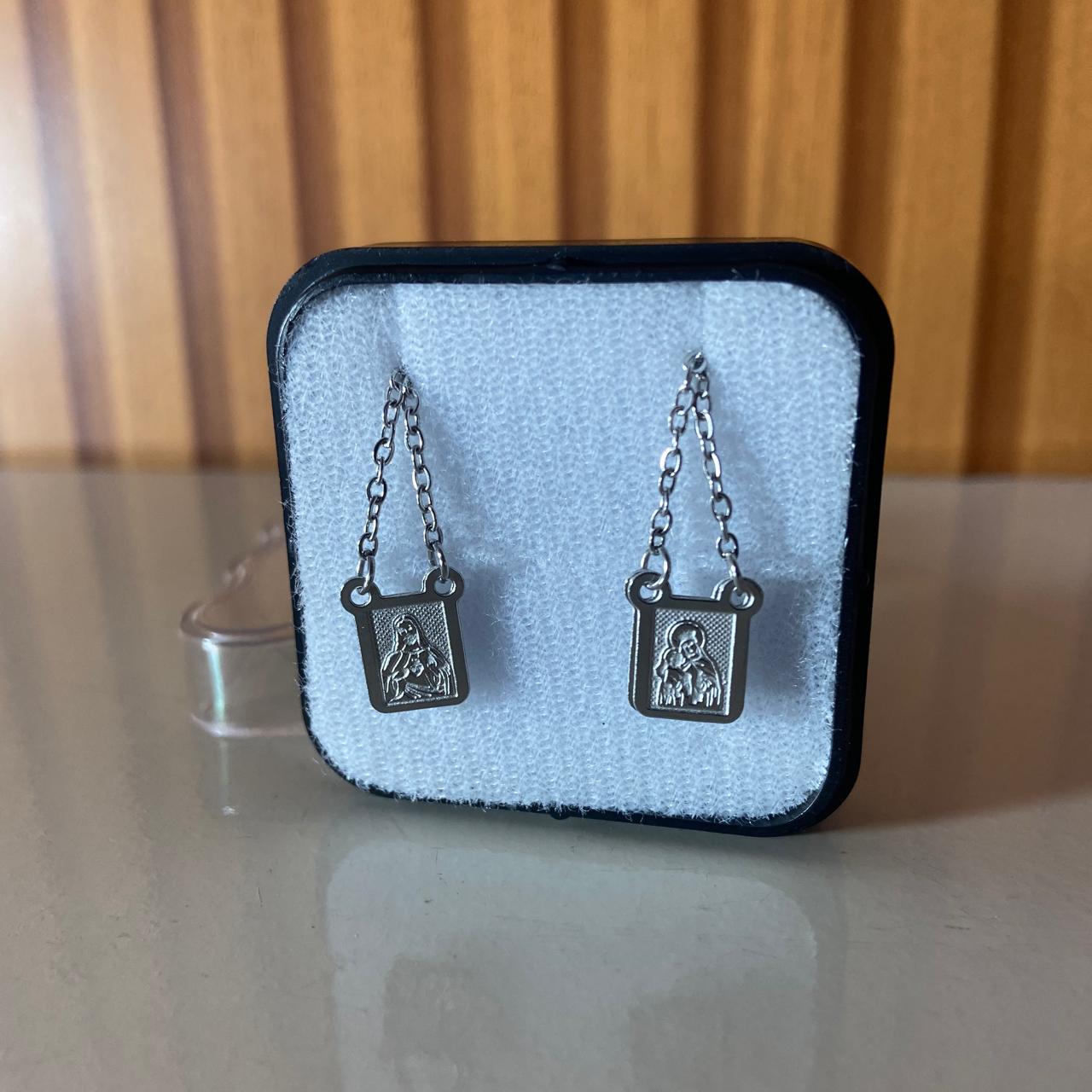 ESCAPULÁRIO INOX DUPLO SAGRADO CORAÇÃO DE JESUS E NOSSA SENHORA DO CARMO P (6 UNIDADES)