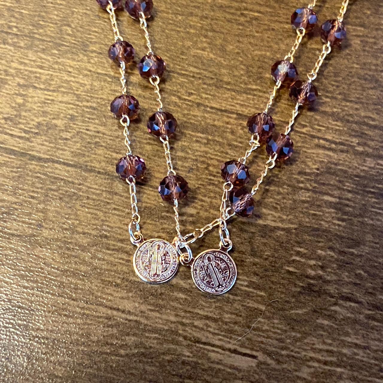 PULSEIRA ESCAPULÁRIO CRISTAL VINHO TRANSPARENTE MEDALHA SÃO BENTO  (3 UNIDADES)