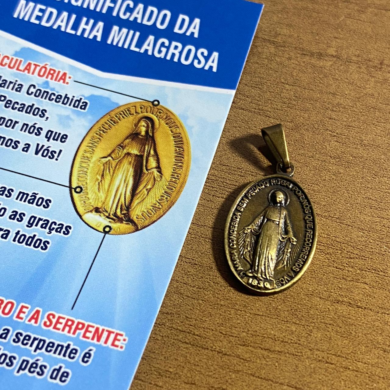 MEDALHA MILAGROSA OURO VELHO NOSSA SENHORA DAS GRAÇAS MOD2 (1 UNIDADE)