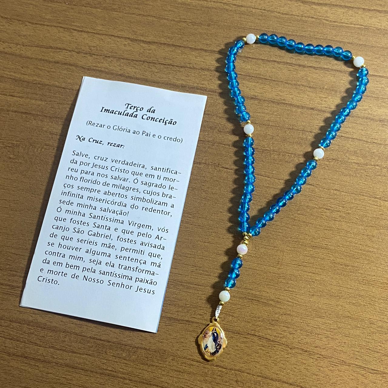 TERÇO PÉROLA AZUL NOSSA SENHORA DA IMACULADA CONCEIÇÃO 6MM (1 UNIDADE)