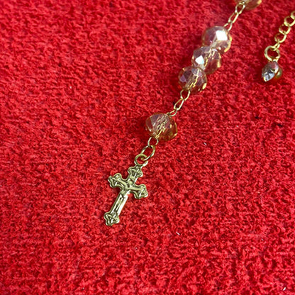 TERÇO PULSEIRA CRISTAL BEGE TRANSPARENTE (3 UNIDADES)