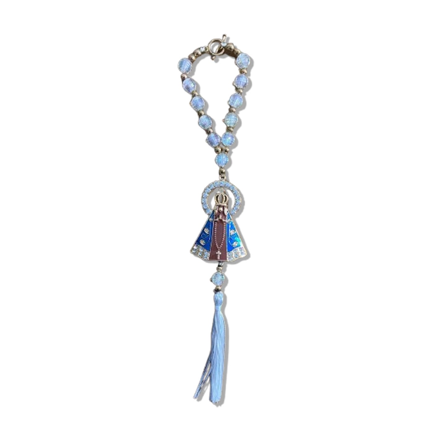 DEZENA PARA CARRO CRISTAL NOSSA SENHORA APARECIDA MARROM COM STRASS 12MM (3 UNIDADES)