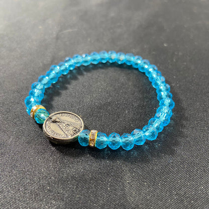 PULSEIRA CRISTAL NOSSA SENHORA APARECIDA AZUL CLARO MOD2 (6 UNIDADES)