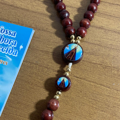 TERÇO DE MADEIRA NOSSA SENHORA APARECIDA 7 MEDALHAS (3 UNIDADES)