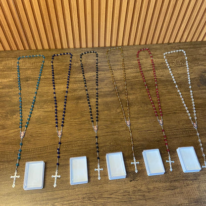 TERÇO PÉROLA MEDALHA SÃO BENTO CORES SORTIDAS 06MM  ( 6 UNIDADES)