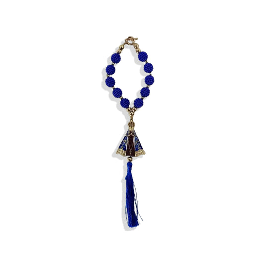 DEZENA PARA CARRO NOSSA SENHORA APARECIDA MARROM AMORA AZUL 12MM (3 UNIDADES)