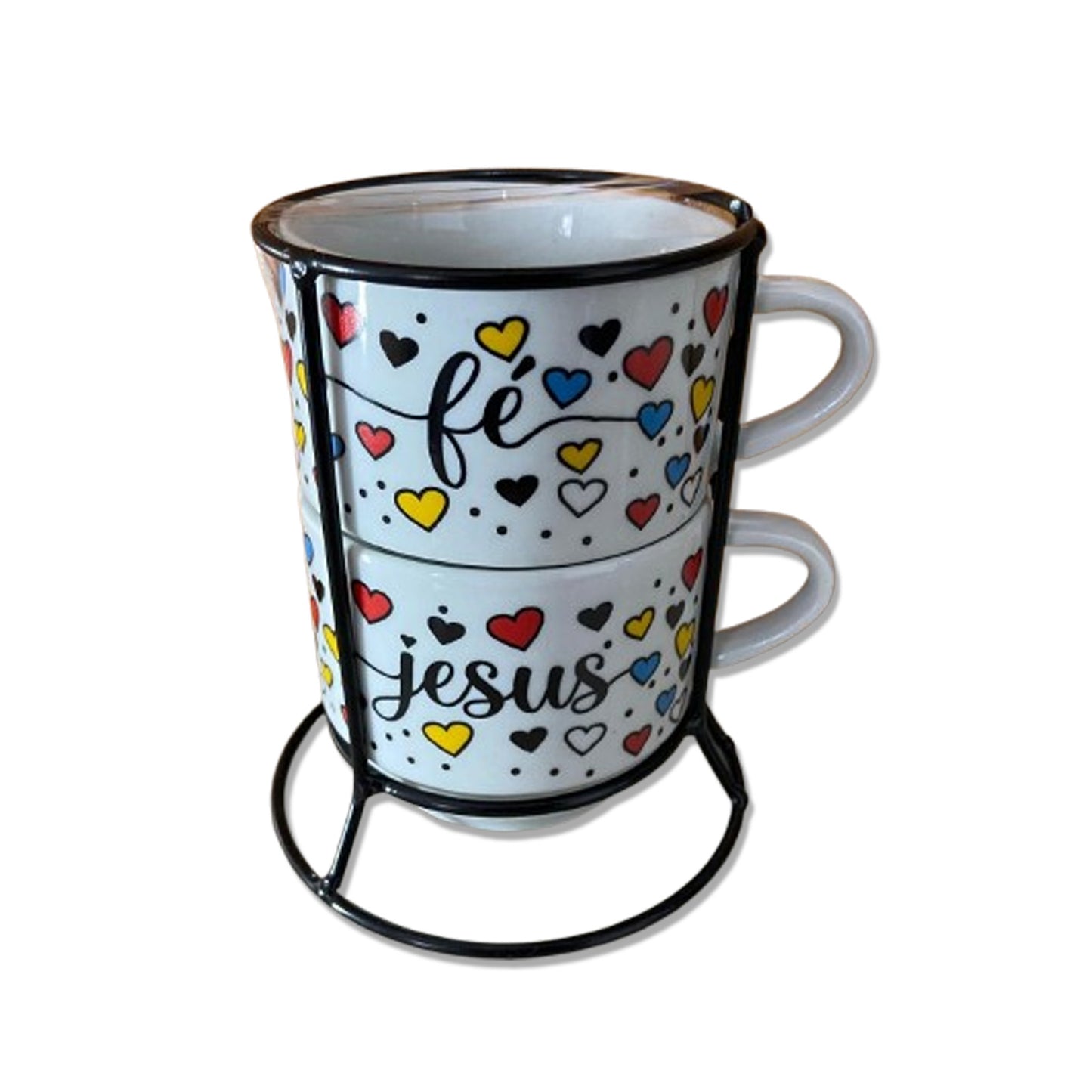 XÍCARA BRANCA EMPILHÁVEL FÉ E JESUS ( 2 UNIDADES)