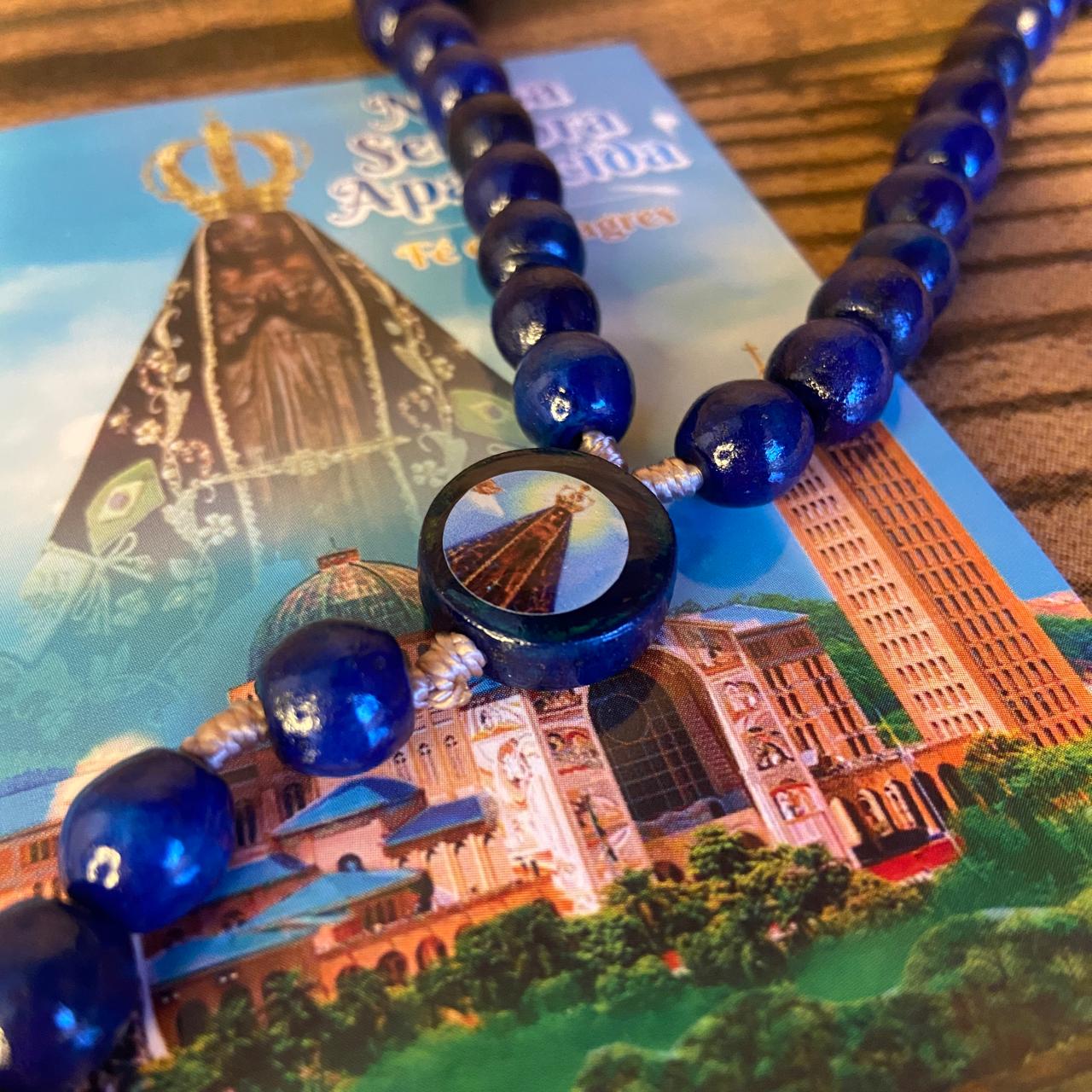 TERÇO DE MADEIRA AZUL NOSSA SENHORA APARECIDA 08MM (3 UNIDADES)