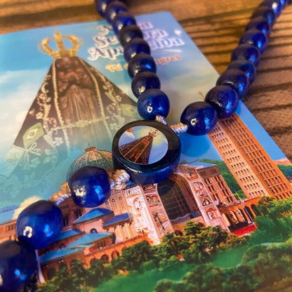 TERÇO DE MADEIRA AZUL NOSSA SENHORA APARECIDA 08MM (3 UNIDADES)
