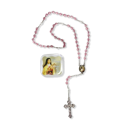 TERÇO SEMICRISTAL NA CAIXINHA SANTA TERESINHA 6MM (6 UNIDADES)