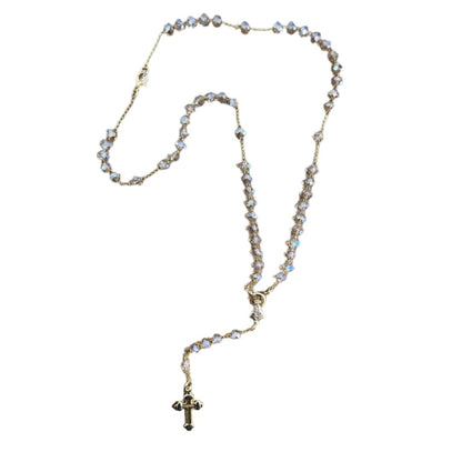 CORRENTE TERÇO CRISTAL NOSSA SENHORA APARECIDA BEGE TRANSPARENTE 04MM  (1 UNIDADE)