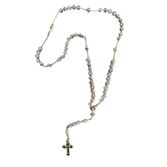 CORRENTE TERÇO CRISTAL NOSSA SENHORA APARECIDA BEGE TRANSPARENTE 04MM  (1 UNIDADE)