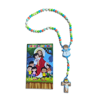 TERÇO DA CRIANÇA ANJO DA GUARDA AZUL CONTA COLORIDA 08MM (1 UNIDADE)