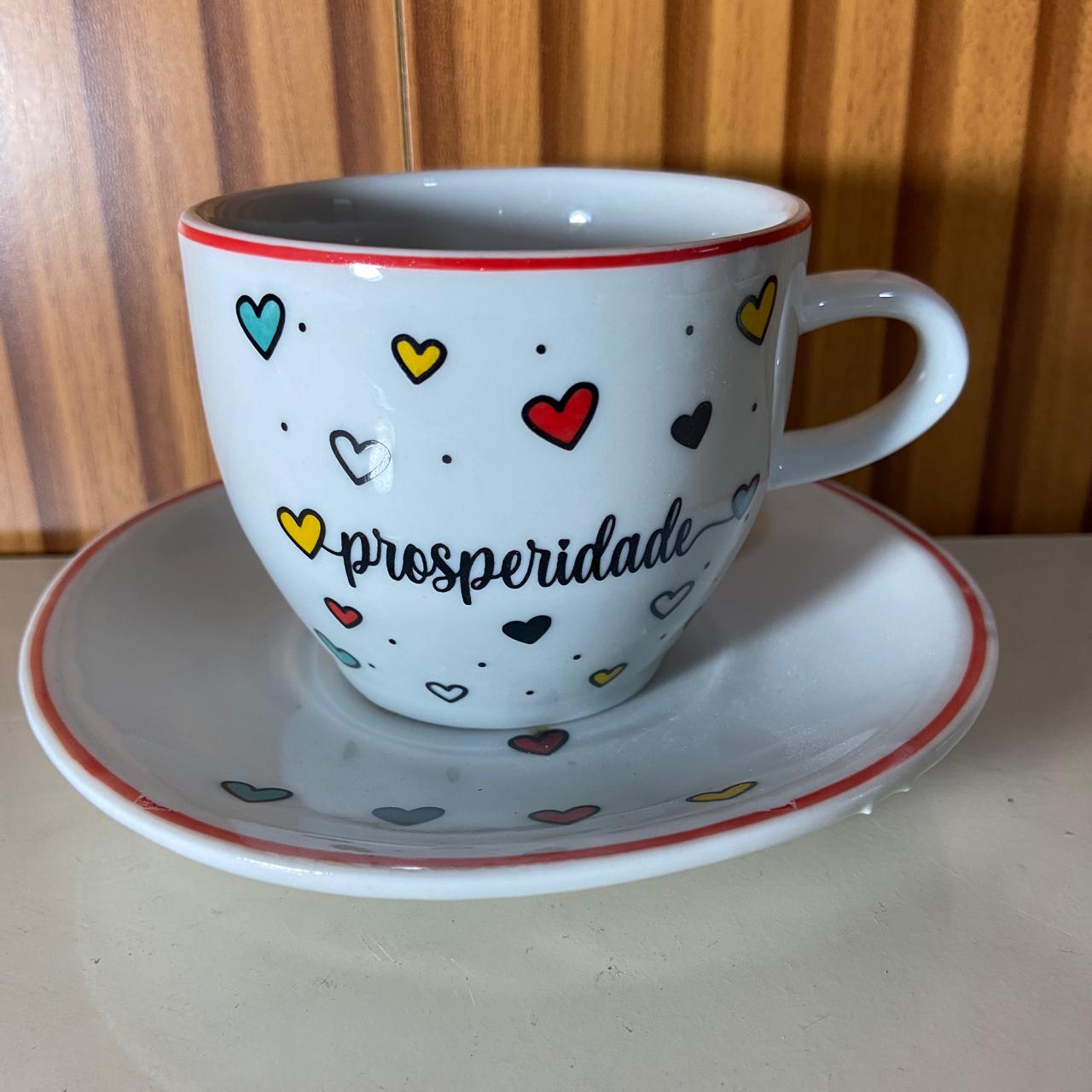 XÍCARA COM PIRES PROSPERIDADE MOD2 200ML (1 UNIDADE)