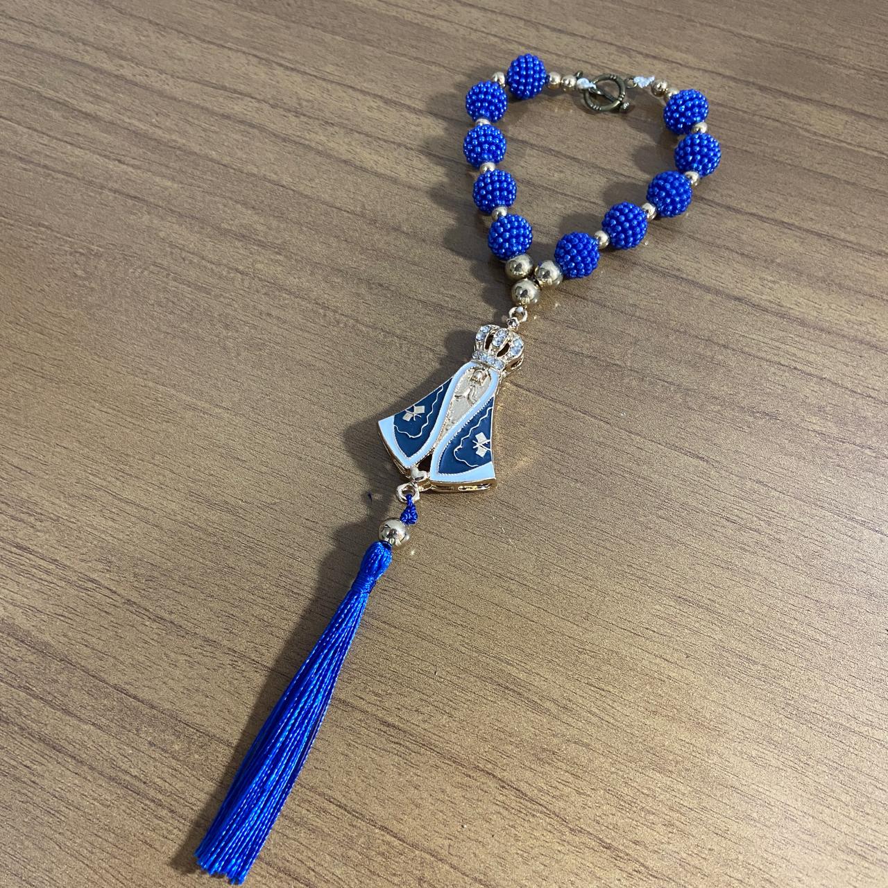 DEZENA PARA CARRO NOSSA SENHORA APARECIDA AMORA AZUL MOD2 12MM (3 UNIDADES)