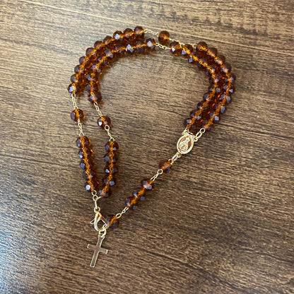 TERÇO PULSEIRA CRISTAL CARAMELO (3 UNIDADES)