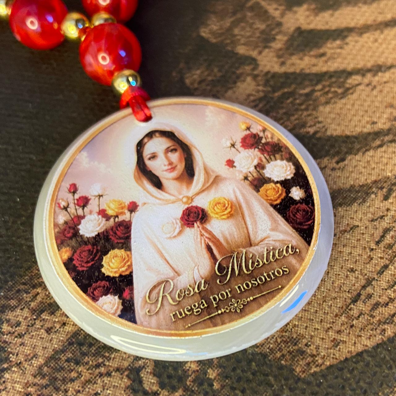 DEZENA PEDRARIAS MEDALHÃO RESINADO  NOSSA SENHORA ROSA MÍSTICA 12MM (1 UNIDADE)