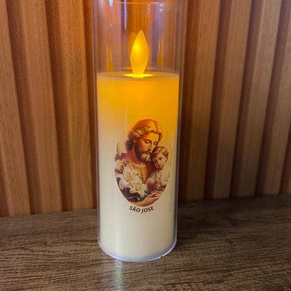 VELA ELETRÔNICA NO COPO DE ACRÍLICO SÃO JOSÉ 15CM (1 UNIDADE)