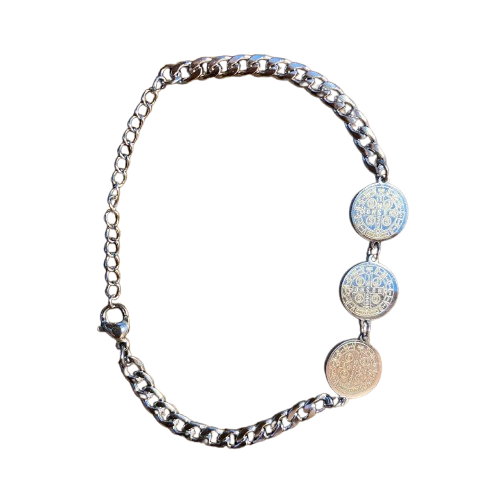 PULSEIRA INOX MEDALHA SÃO BENTO (3 UNIDADES)