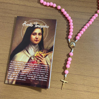 TERÇO PÉROLA ROSA SANTA TERESINHA 8MM (1 UNIDADE)