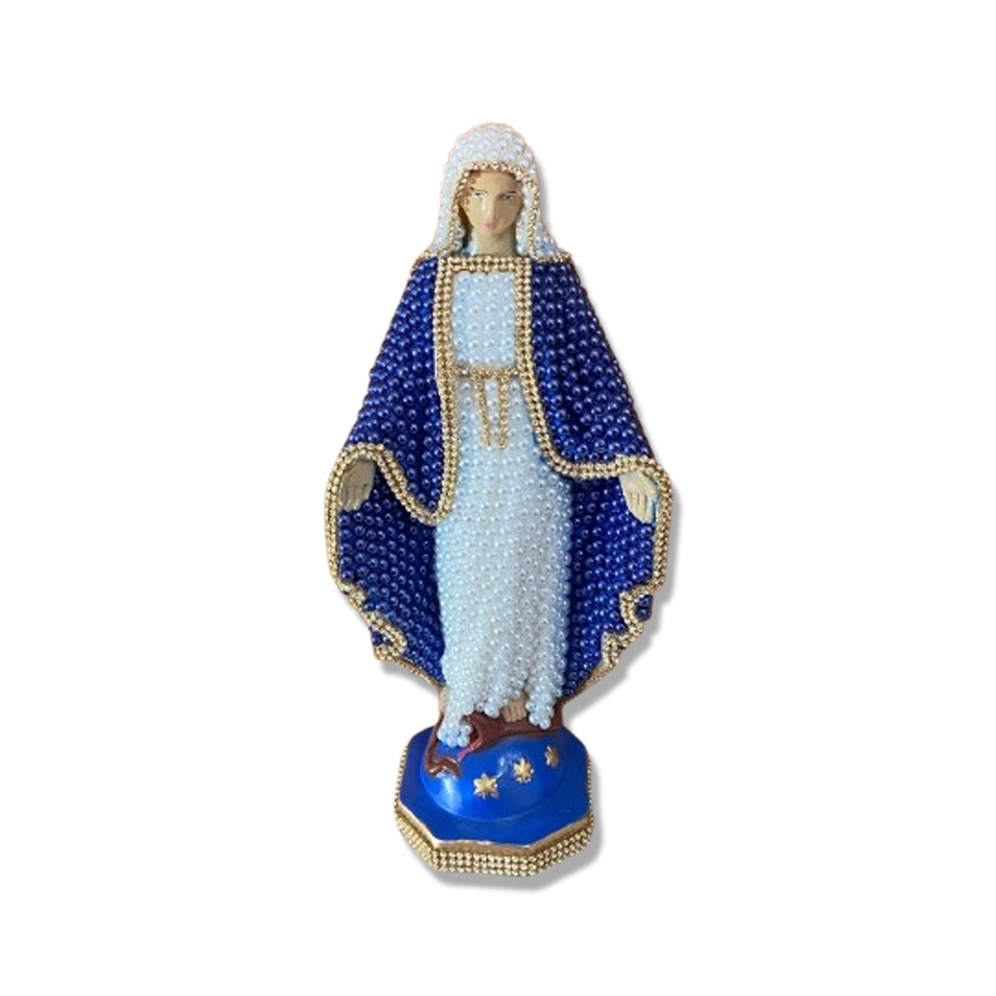 IMAGEM DE GESSO NOSSA SENHORA DAS GRAÇAS PEROLADA COM STRASS 30,5CM (1 UNIDADE)