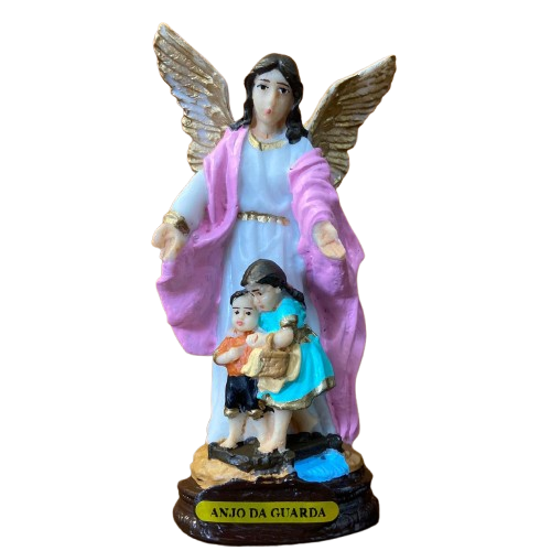 IMAGEM DE RESINA NACIONAL ANJO DA GUARDA ROSA COM CRIANÇA 14CM (1 UNIDADE)
