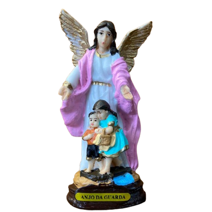 IMAGEM DE RESINA NACIONAL ANJO DA GUARDA ROSA COM CRIANÇA 14CM (1 UNIDADE)