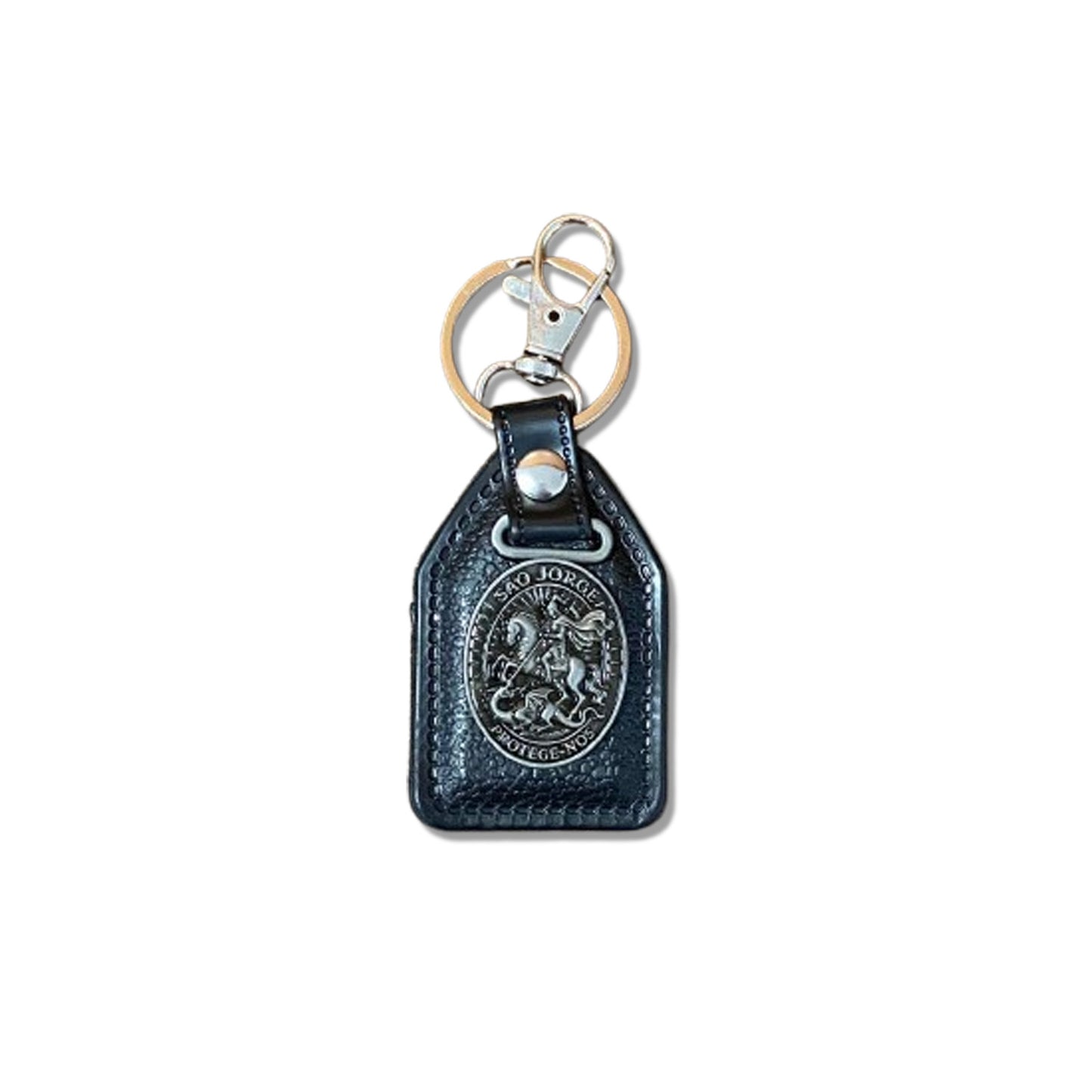 CHAVEIRO COURO COM MOSQUETE SÃO JORGE PRATA VELHA ( 6 UNIDADES)