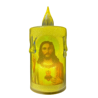 VELA ELETRÔNICA TRANSPARENTE SAGRADO CORAÇÃO DE JESUS  08CM MOD2 ( 3 UNIDADES)