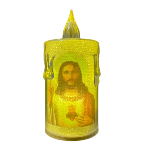 VELA ELETRÔNICA TRANSPARENTE SAGRADO CORAÇÃO DE JESUS  08CM MOD2 ( 3 UNIDADES)
