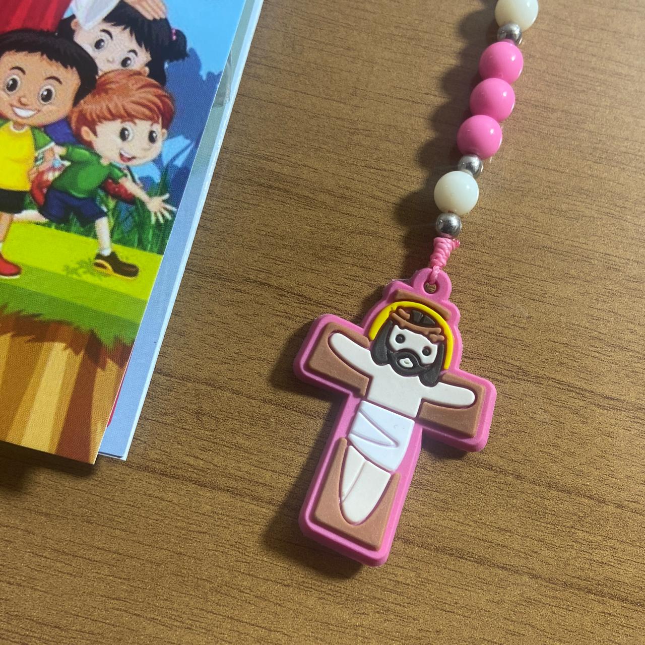 TERÇO DA CRIANÇA ANJO DA GUARDA ROSA 08MM (1 UNIDADE)