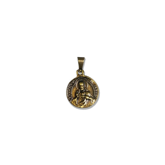 PINGENTE OURO VELHO REDONDO SAGRADO CORAÇÃO DE JESUS E SÃO MIGUEL  (6 UNIDADES)