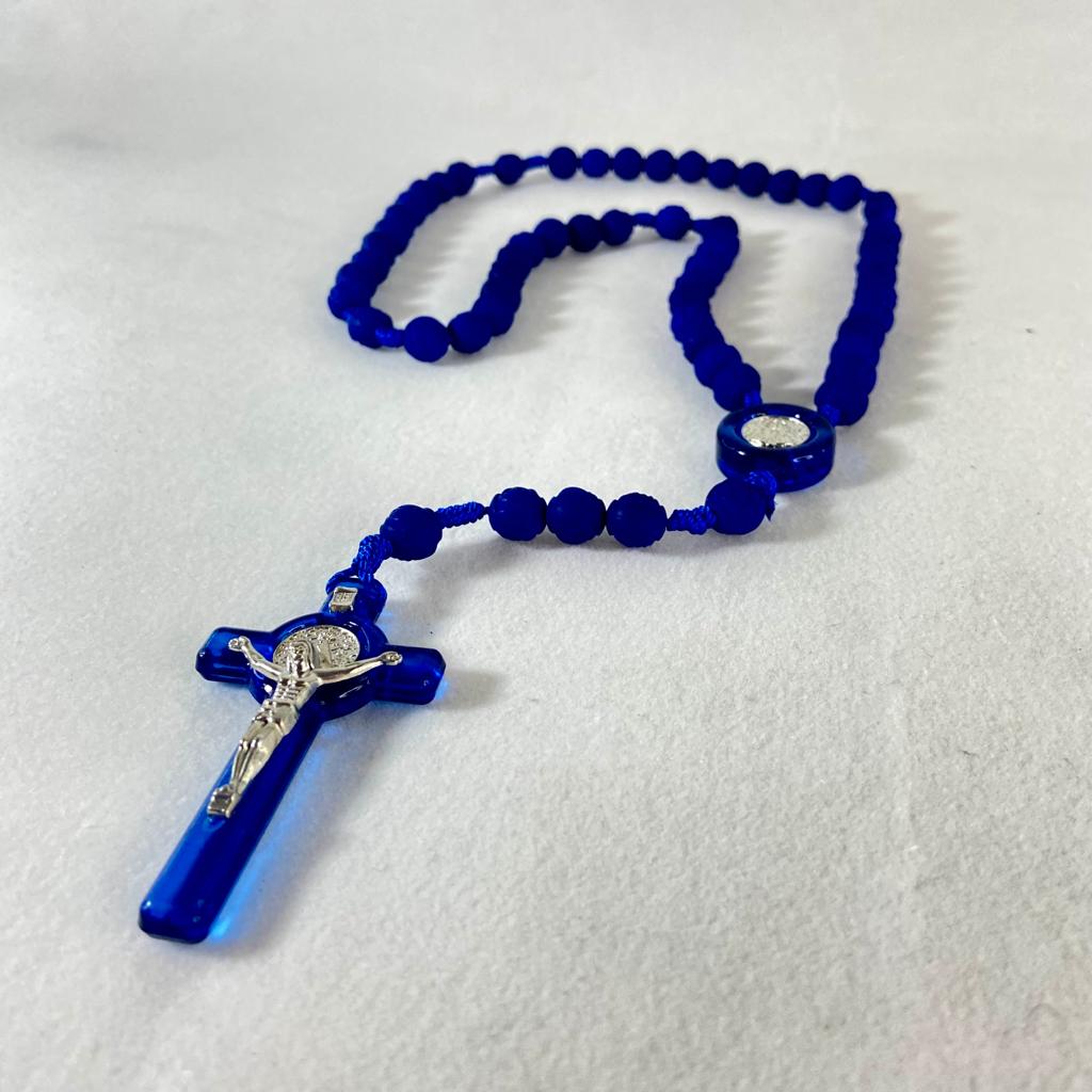 TERÇO CONTA DE ROSAS  AZUL 8MM (6 UNIDADES)