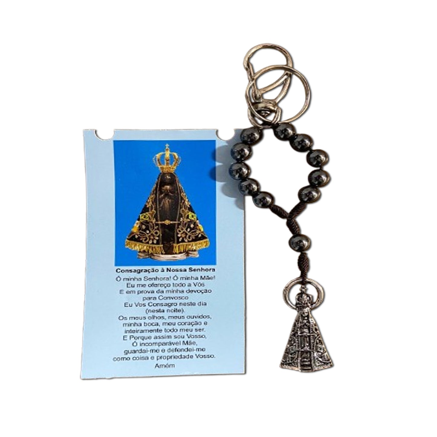 CHAVEIRO DEZENA HEMATITA COM MOSQUETE NOSSA SENHORA APARECIDA (3 UNIDADES)