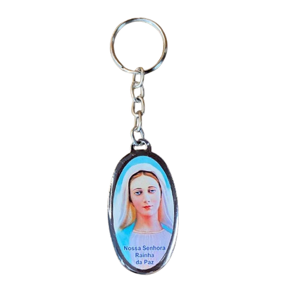 CHAVEIRO METAL OVAL RESINADO RAINHA DA PAZ  (6 UNIDADES)