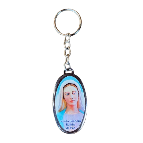 CHAVEIRO METAL OVAL RESINADO RAINHA DA PAZ  (6 UNIDADES)