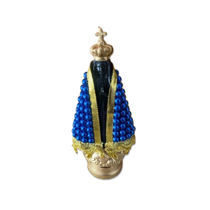 IMAGEM DE PLÁSTICO NOSSA SENHORA APARECIDA COM AREIA MANTO DE PÉROLA AZUL 18CM  (1 UNIDADE)