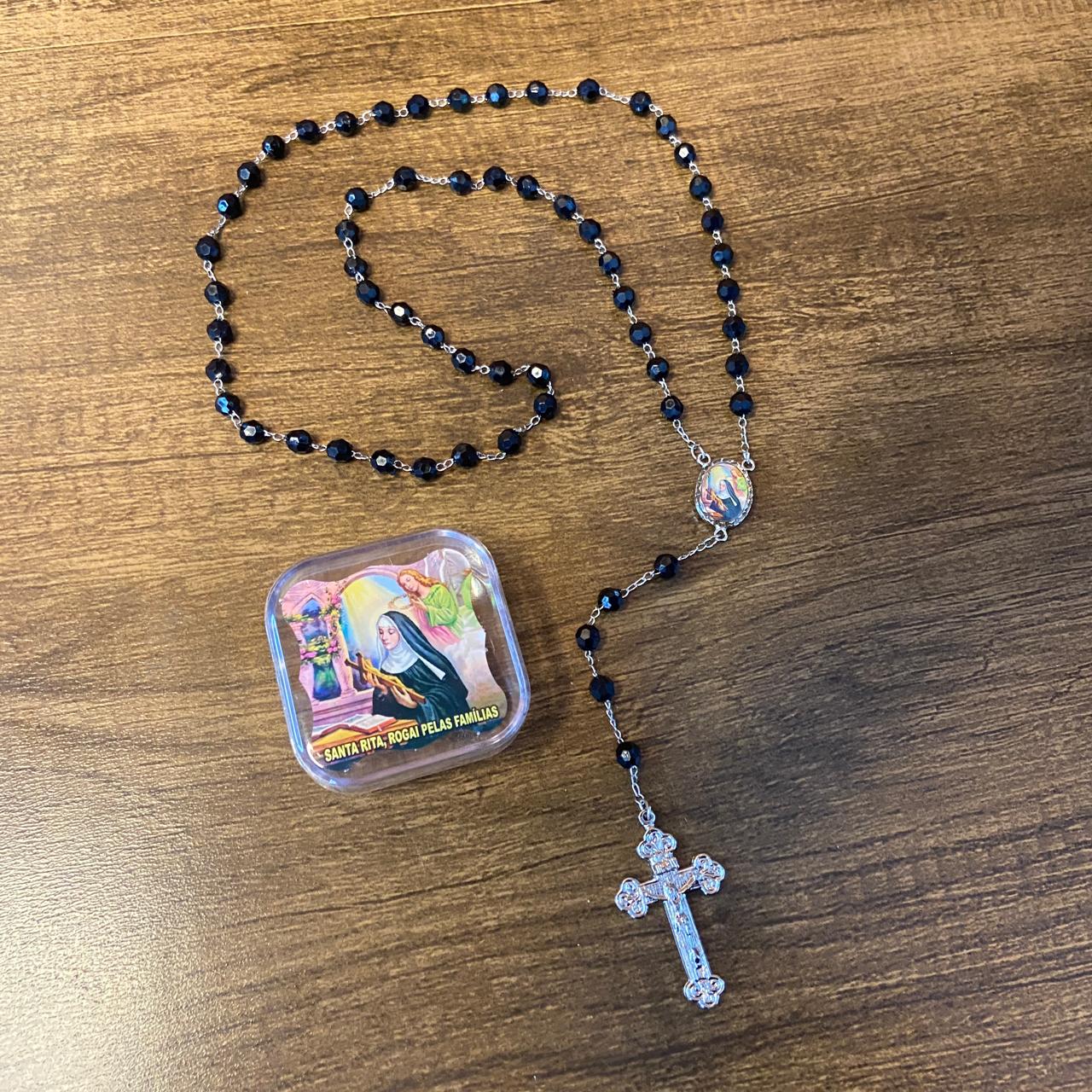 TERÇO SEMICRISTAL NA CAIXINHA SÃO RITA 6MM (6 UNIDADES)