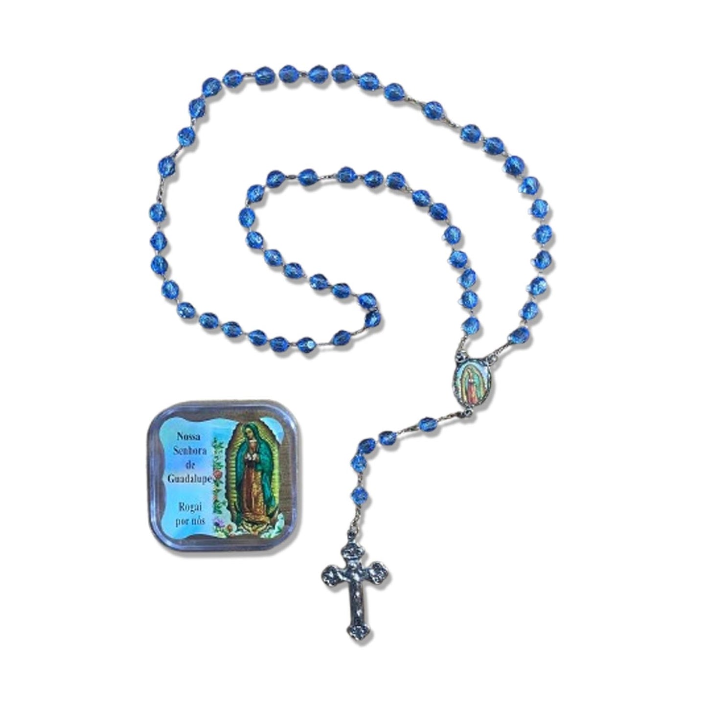 TERÇO SEMICRISTAL NA CAIXINHA NOSSA SENHORA DE GUADALUPE 6MM (6 UNIDADES)