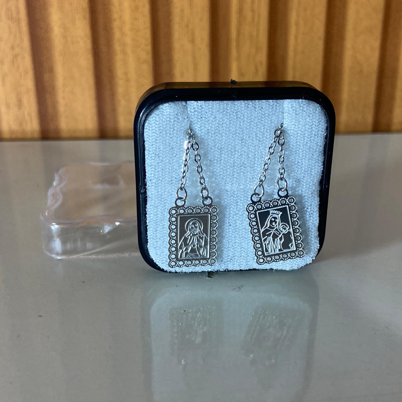 ESCAPULÁRIO INOX DETALHADO SAGRADO CORAÇÃO DE JESUS E NOSSA SENHORA DO CARMO MOD2 (6 UNIDADES)