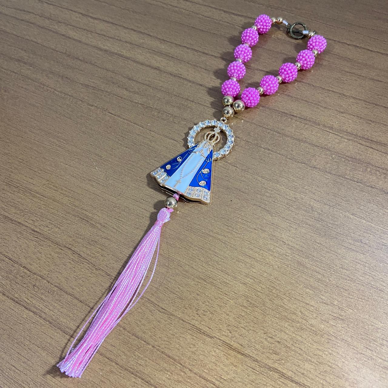 DEZENA PARA CARRO NOSSA SENHORA APARECIDA AMORA ROSA MOD2 12MM (3 UNIDADES)