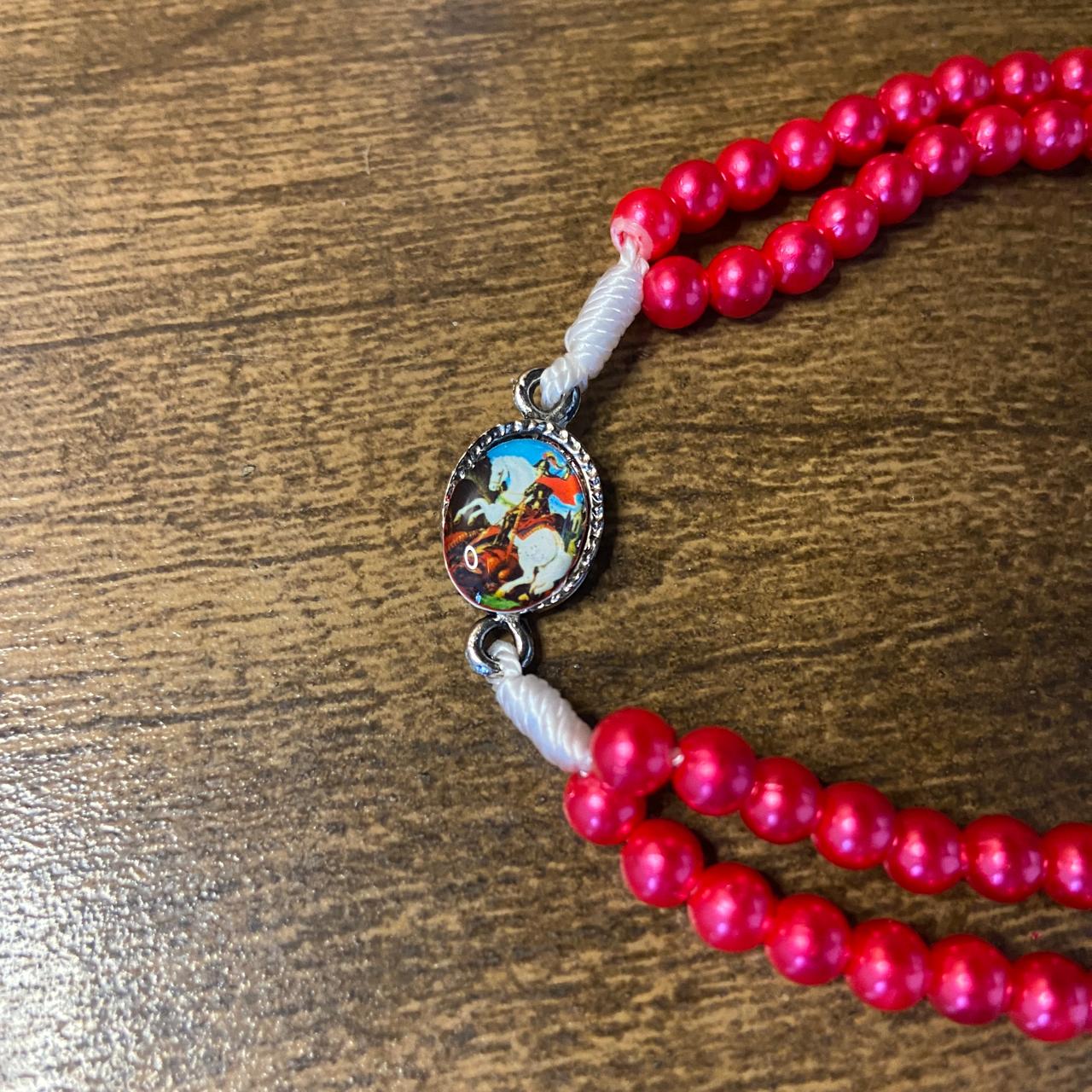 TERÇO PULSEIRA PÉROLA VERMELHA SÃO JORGE (6 UNIDADES)