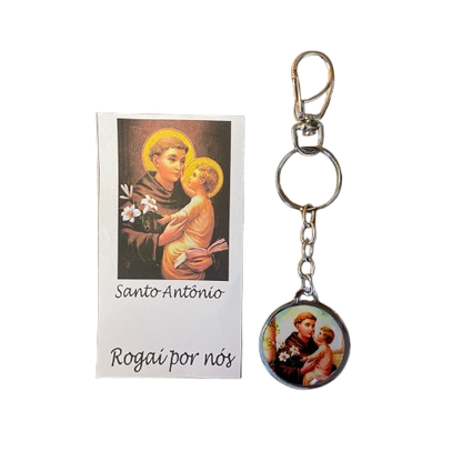 CHAVEIRO METAL DUPLA FACE COM MOSQUETE SANTO ANTÔNIO  (6 UNIDADES)