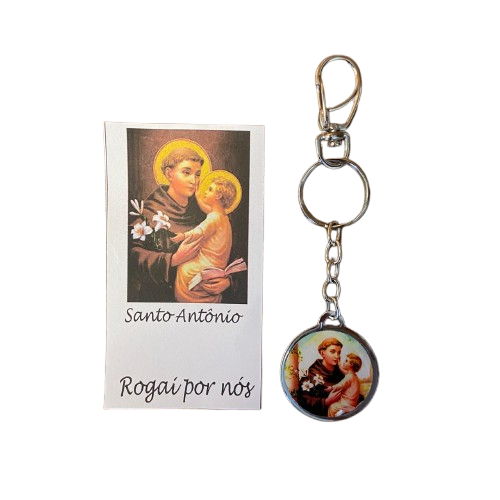 CHAVEIRO METAL DUPLA FACE COM MOSQUETE SANTO ANTÔNIO  (6 UNIDADES)