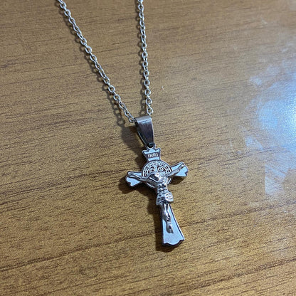 CORRENTE AÇO INOX  CRUCIFIXO MEDALHA SÃO BENTO MOD2  (1 UNIDADES)
